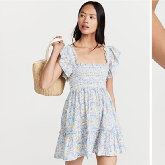 LoveShackFancy Dresses & Skirts - LoveShackFancy Nadja Smocked Mini Dress Ruffle Babydoll Rainbow floral sz medium